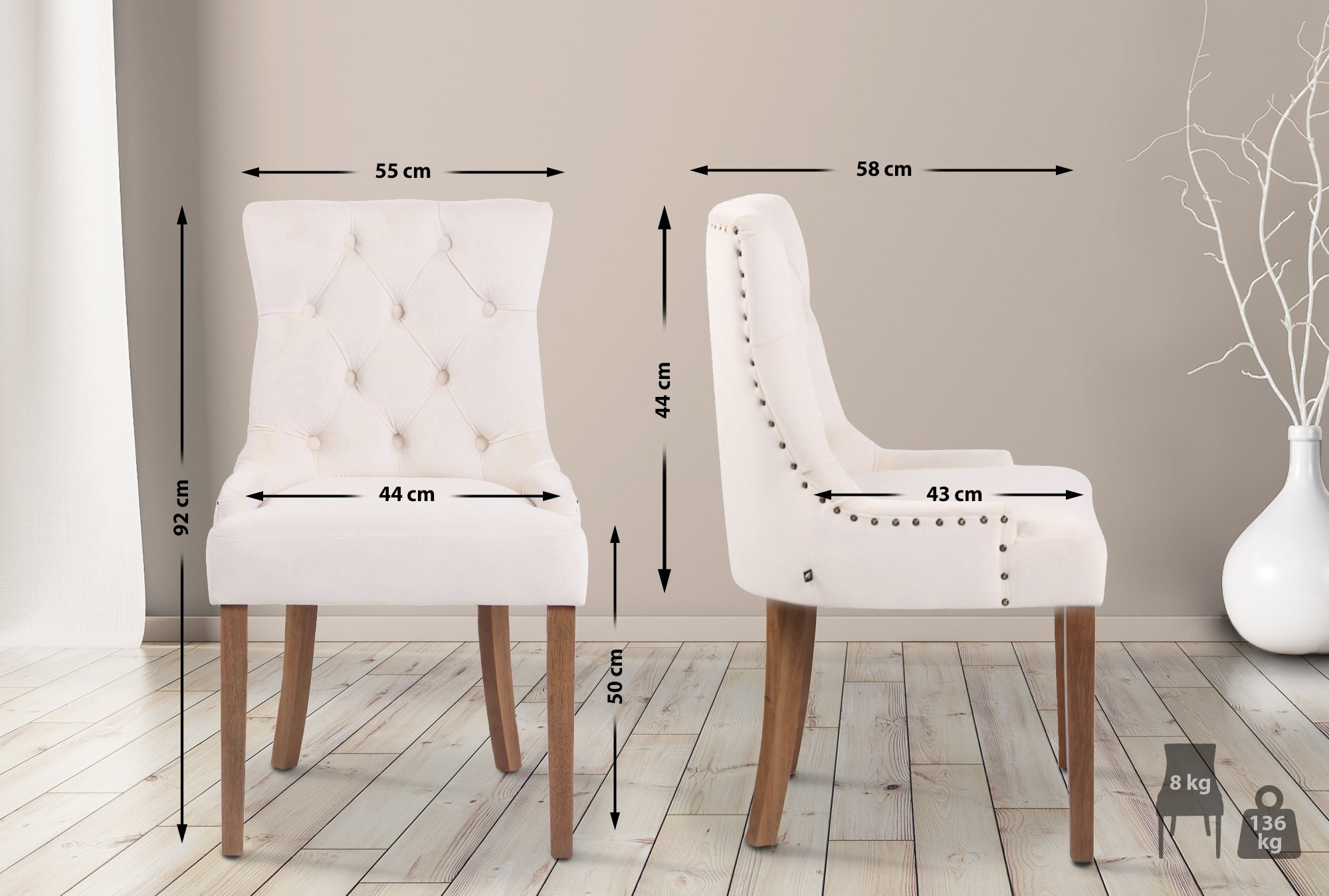Juego de 4 sillas de comedor Aberdeen en terciopelo