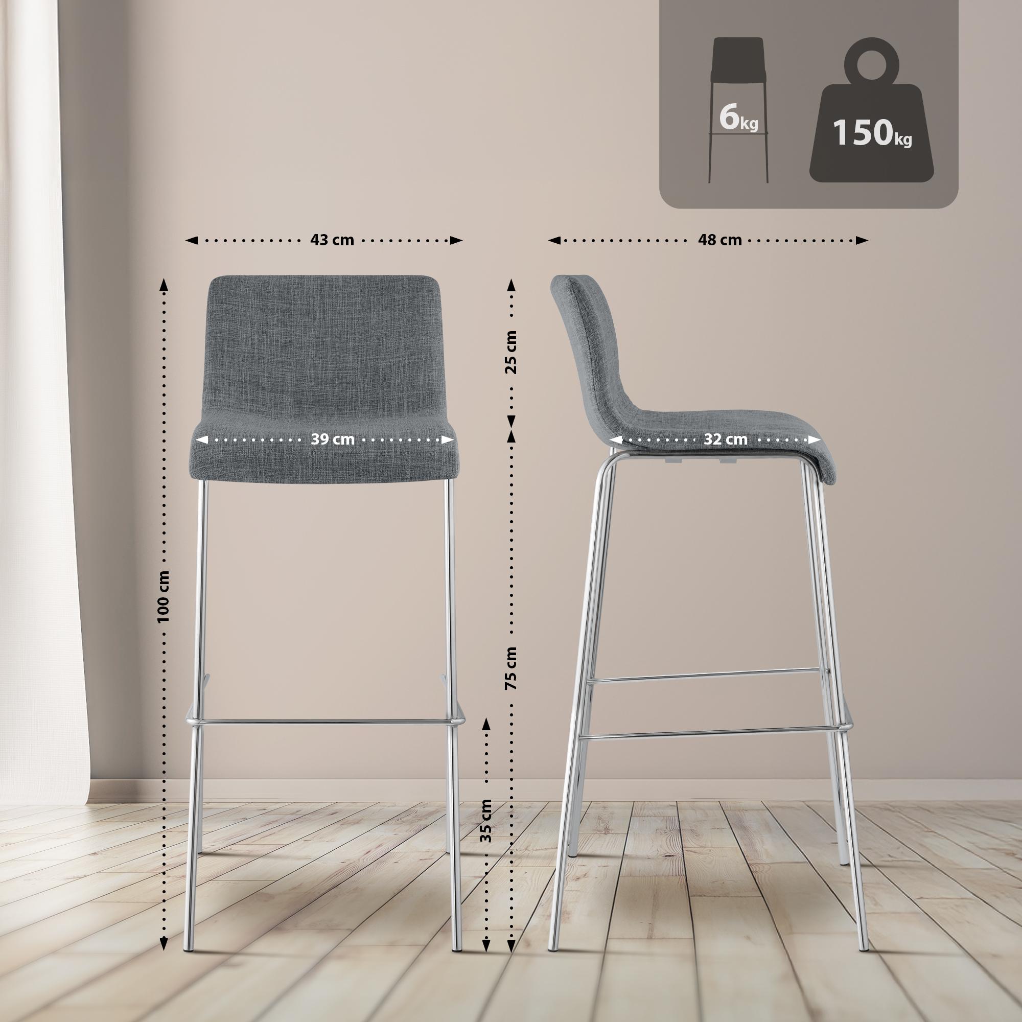 Juego de 2 taburetes de bar Hover, tela, base de cuatro patas
