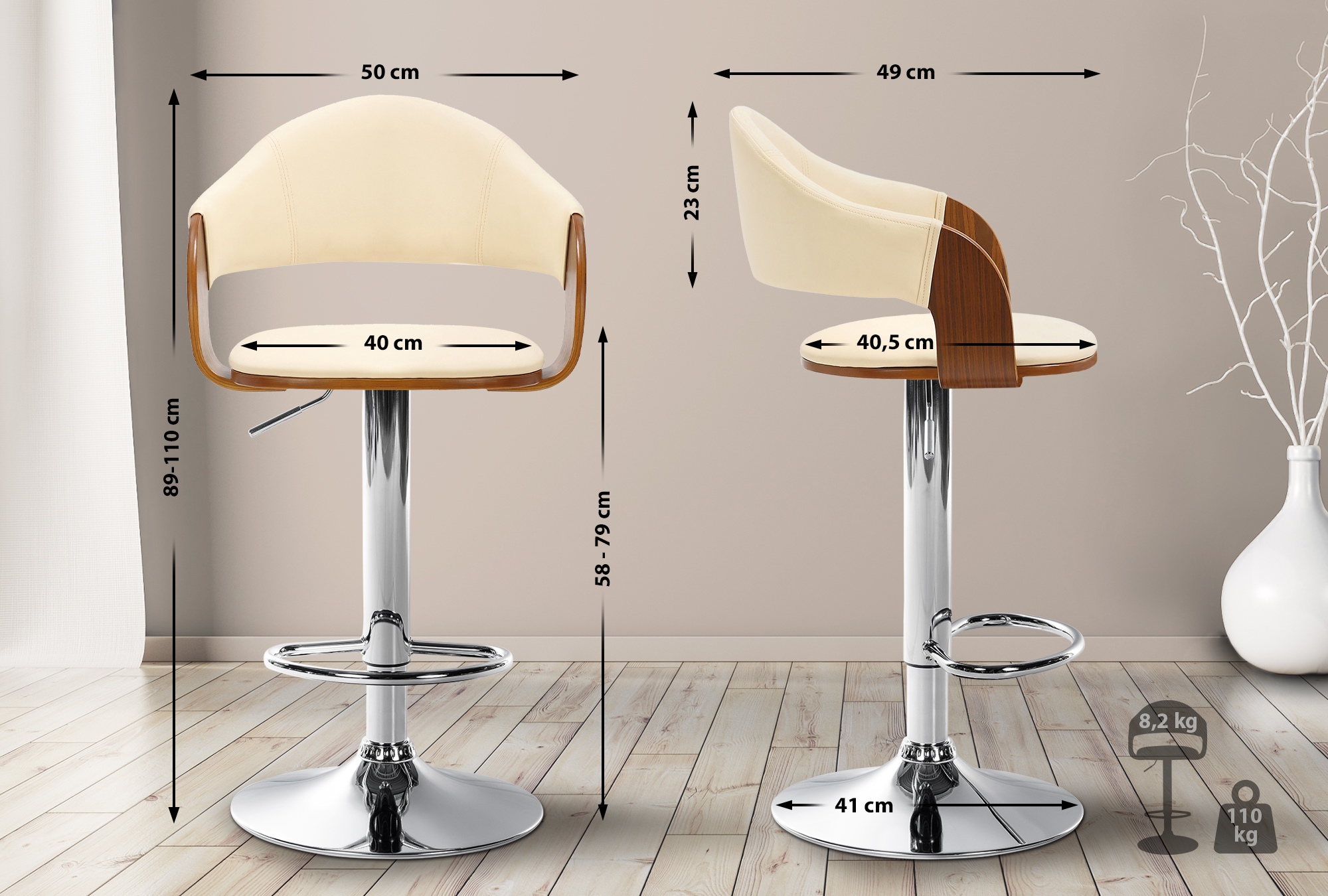Taburete de bar Nilse en cuero sintético