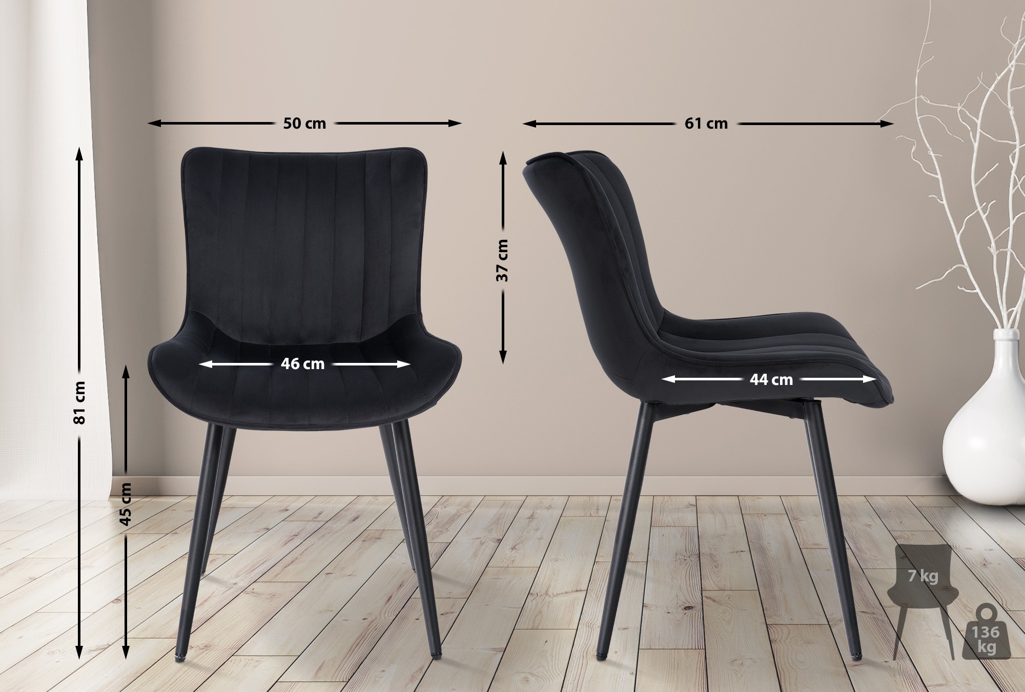 Set De 2 Sillas de comedor Largo en terciopelo o polipiel