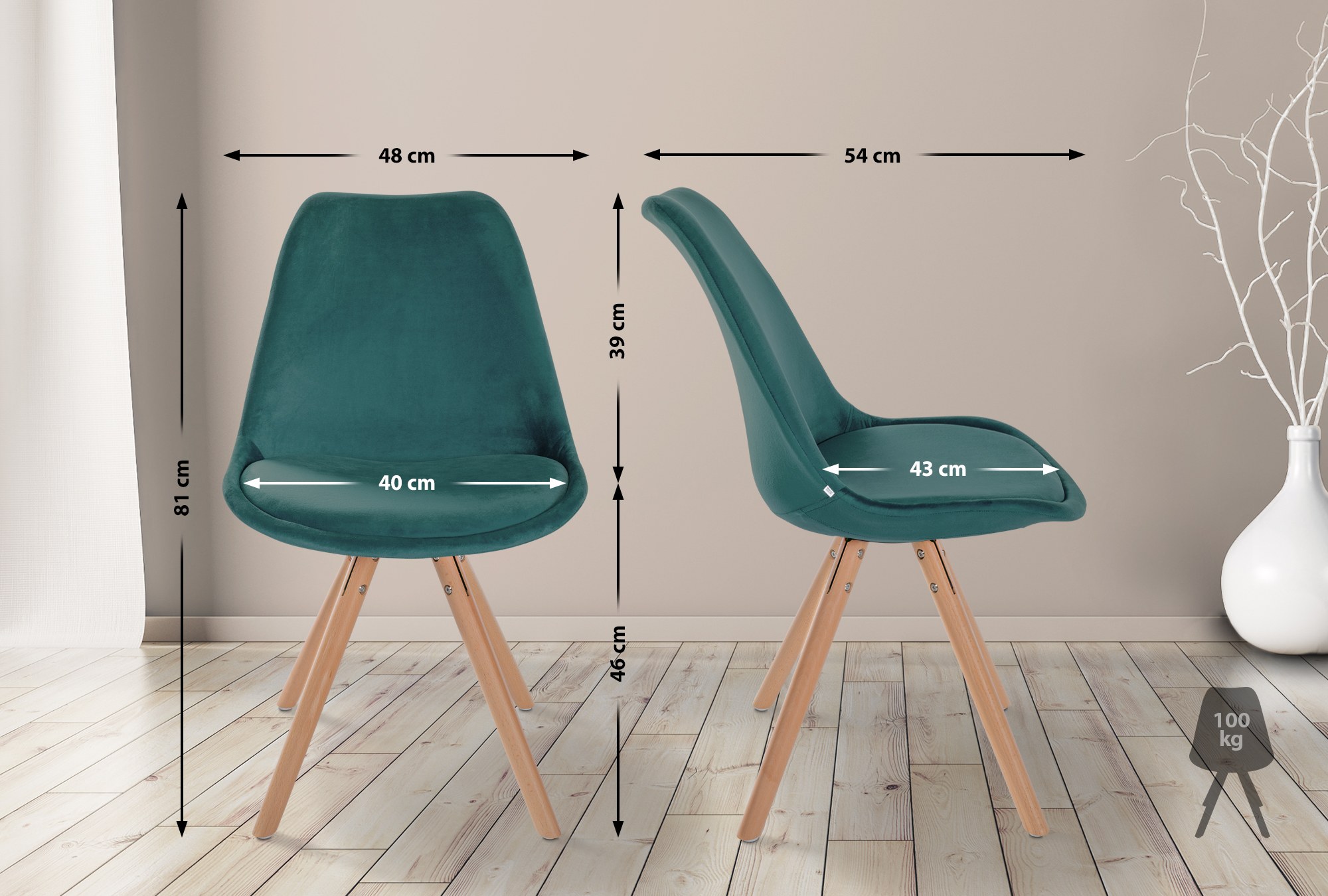 Silla de salón Sofia tapizada en terciopelo