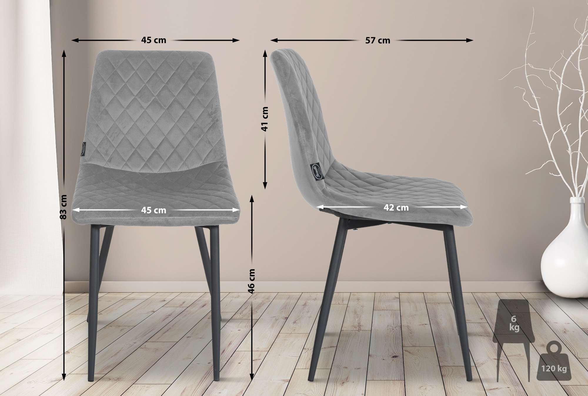 Set de 4 Sillas de comedor Telde en terciopelo