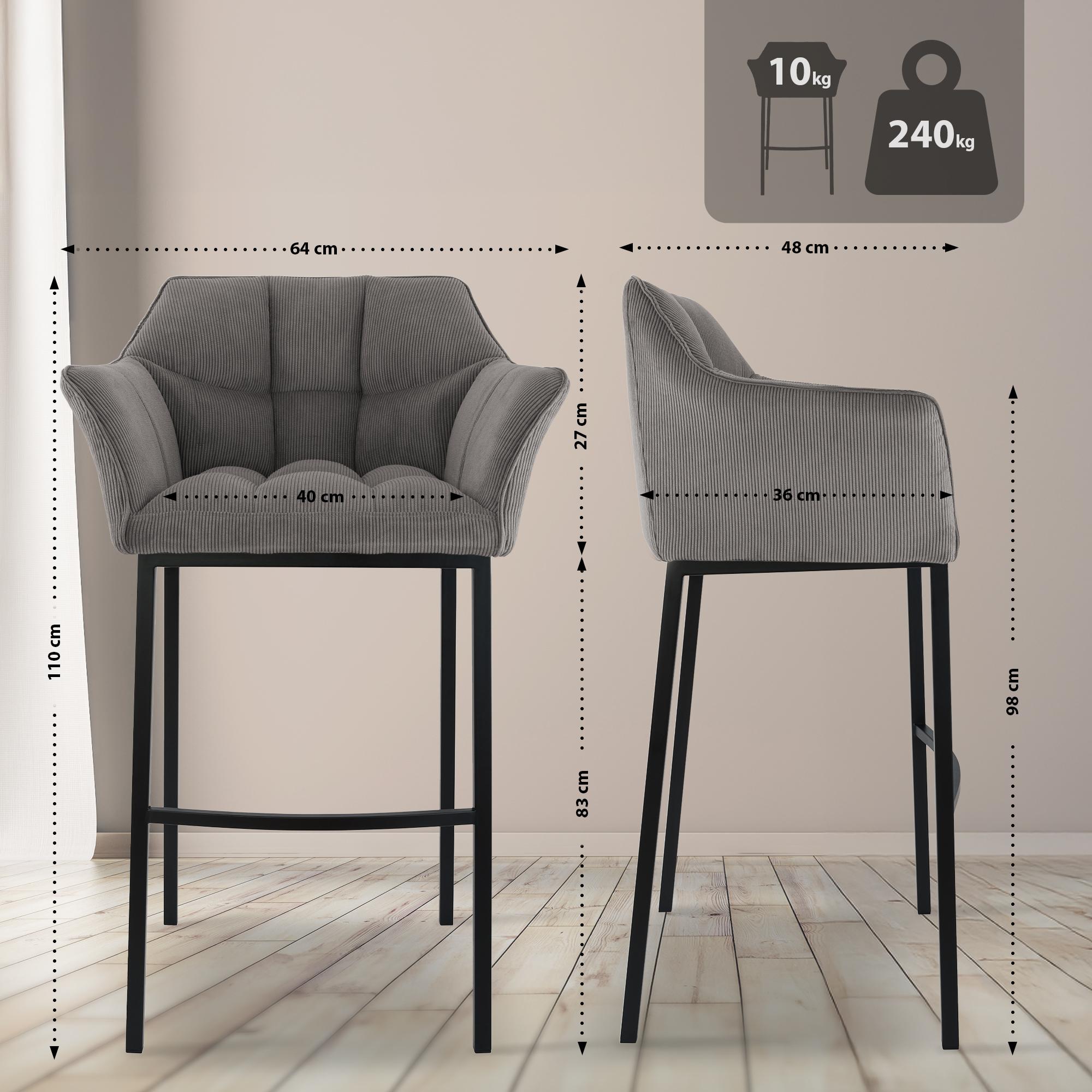 Taburete de bar Damaso Cord con base de cuatro patas