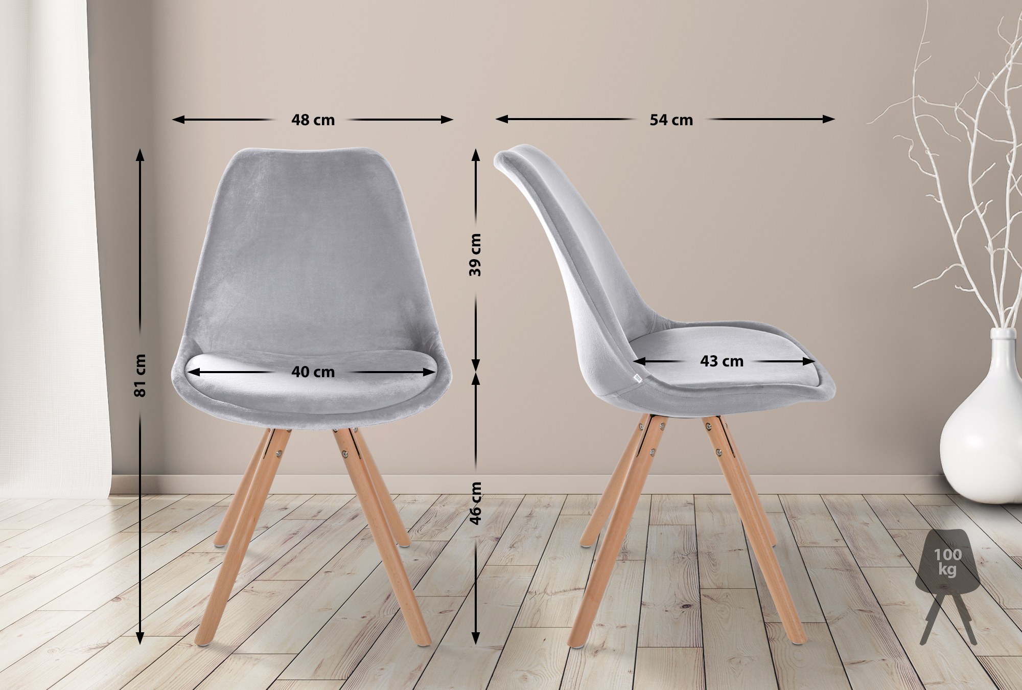Pack de 4 sillas de salón Sofia en terciopelo