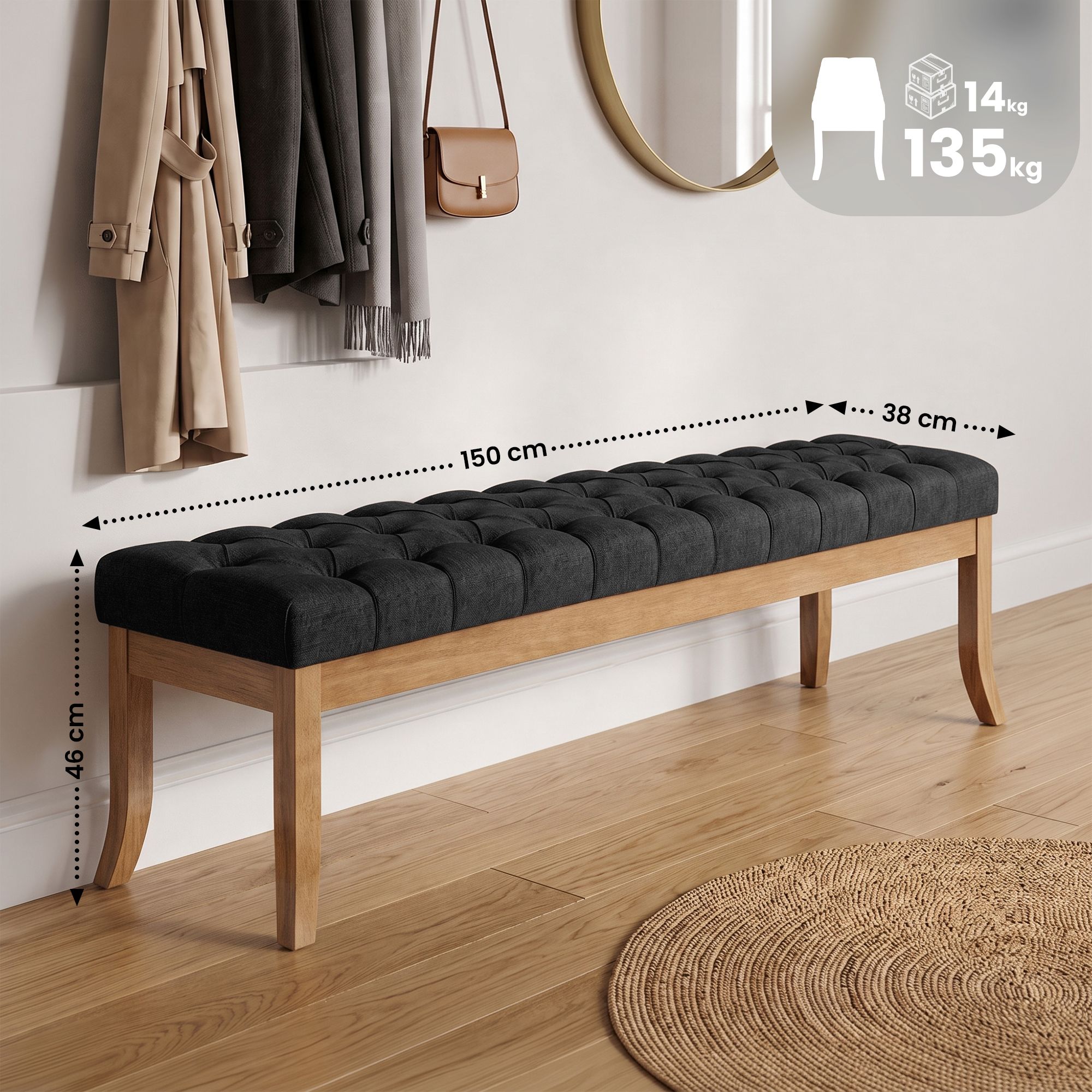 Banco Recibidor Ramses En Tela & Madera Clara