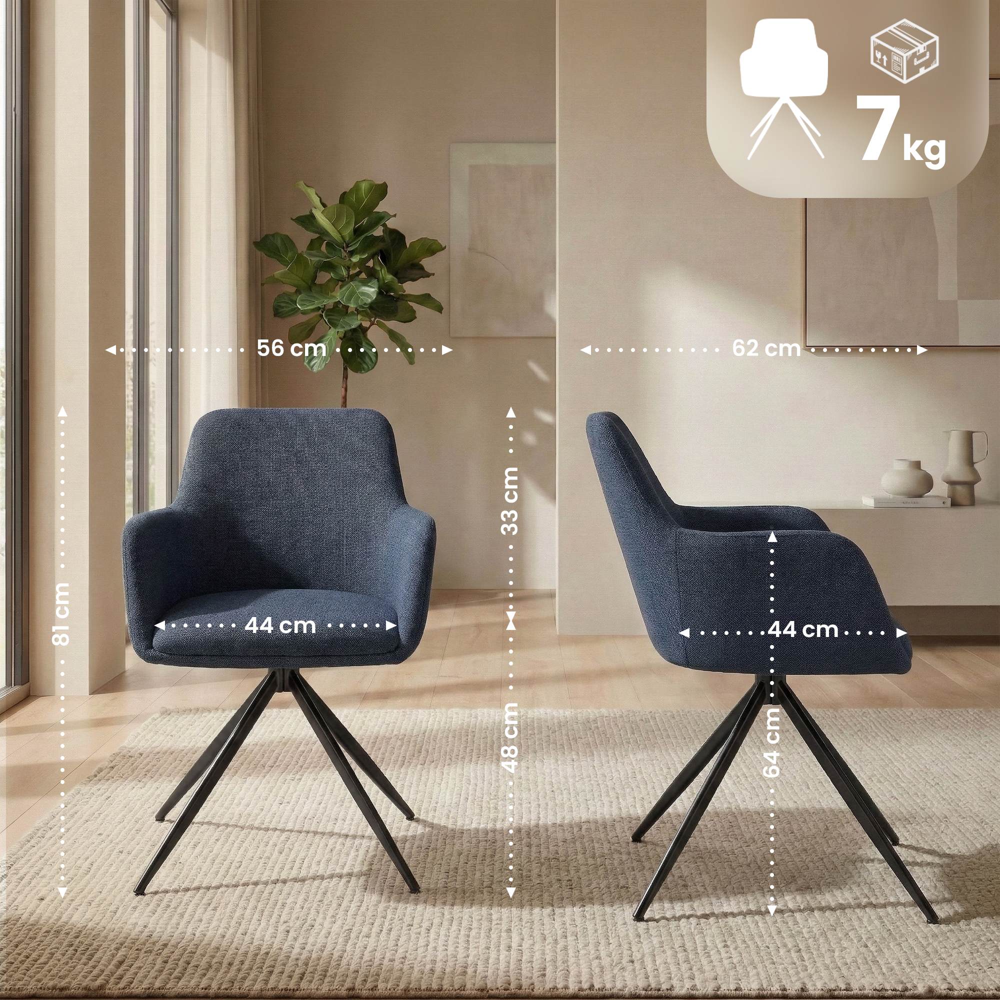 Silla de comedor Olema tapizada en tela