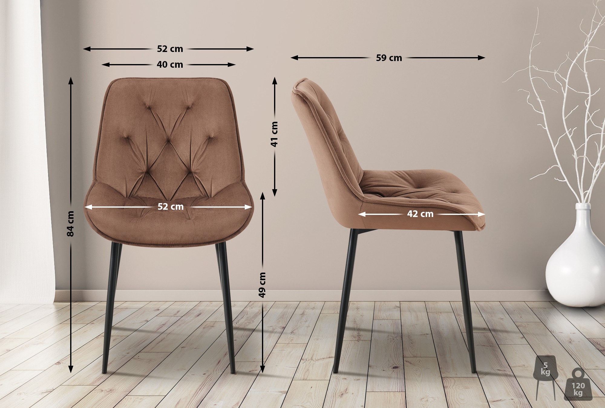 Silla de comedor Wallace de terciopelo