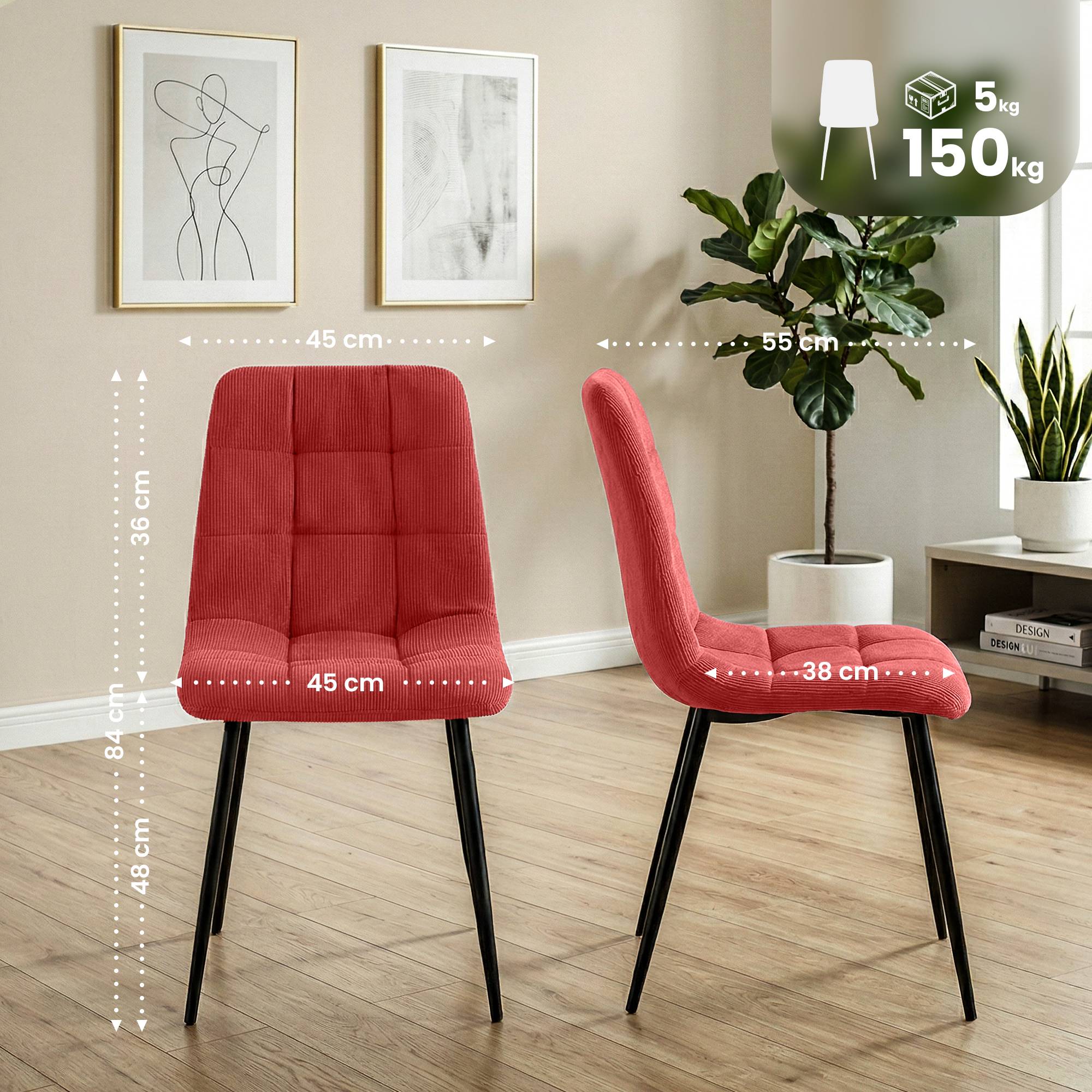 Set de 2 sillas de comedor Antibes de pana