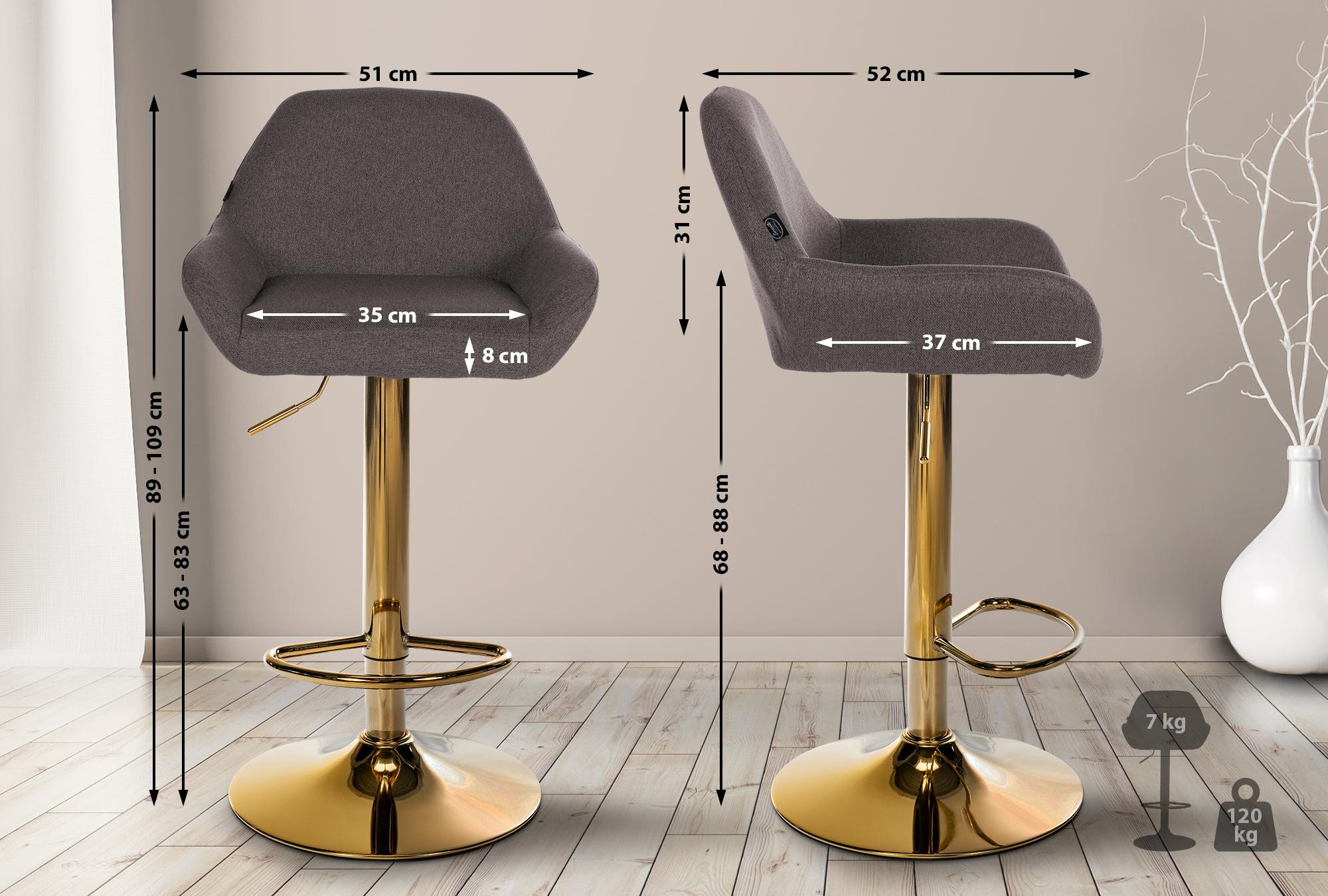 Lote de 2 taburetes de bar Braga Gold tela