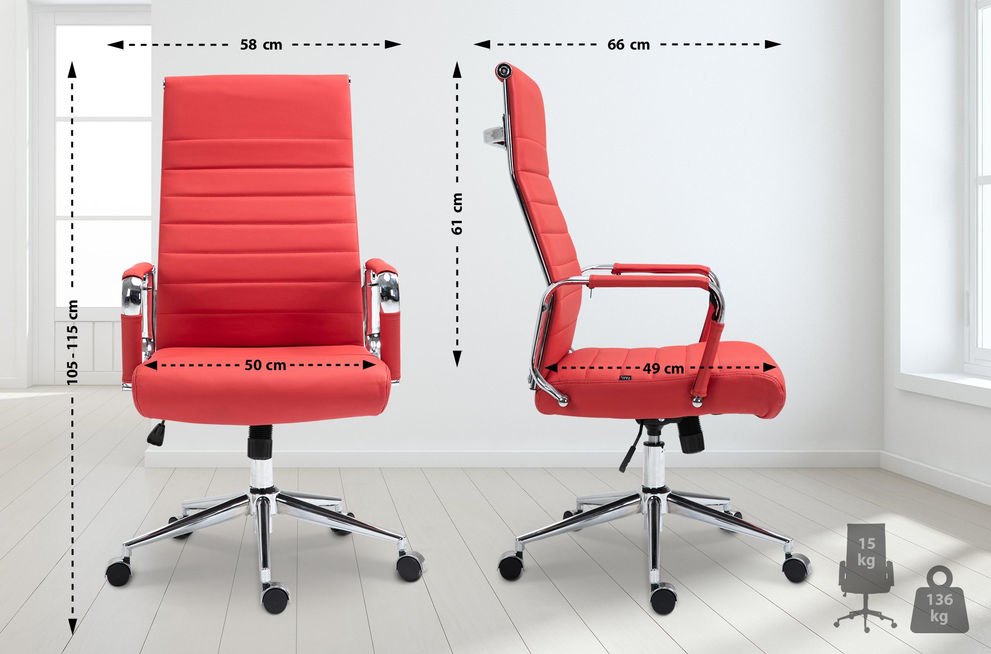 Silla de oficina Kolumbus de cuero auténtico