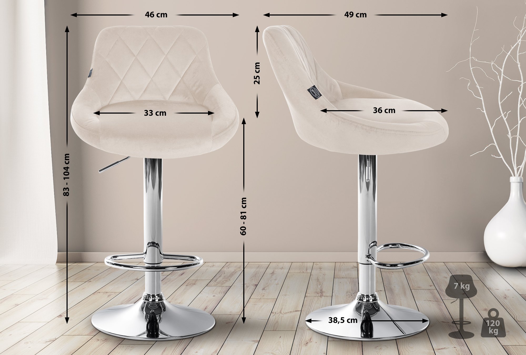 Taburete de bar Lazio en terciopelo
