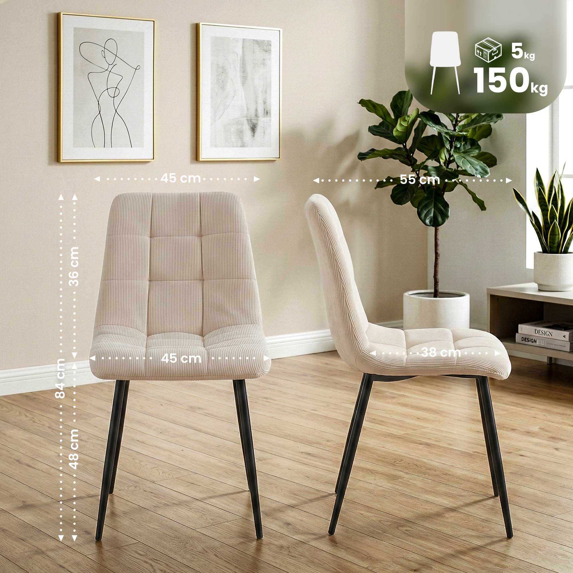 Set de 2 sillas de comedor Antibes de pana