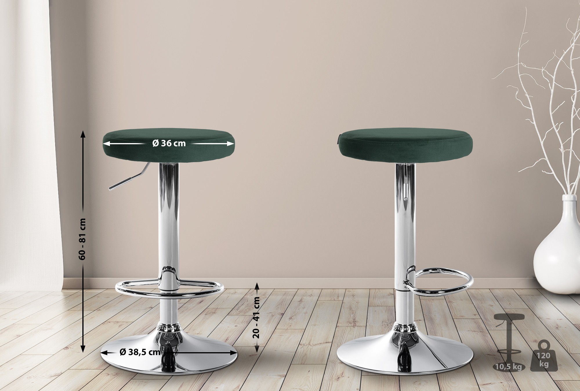 Set de 2 Taburetes de bar Ponte en terciopelo