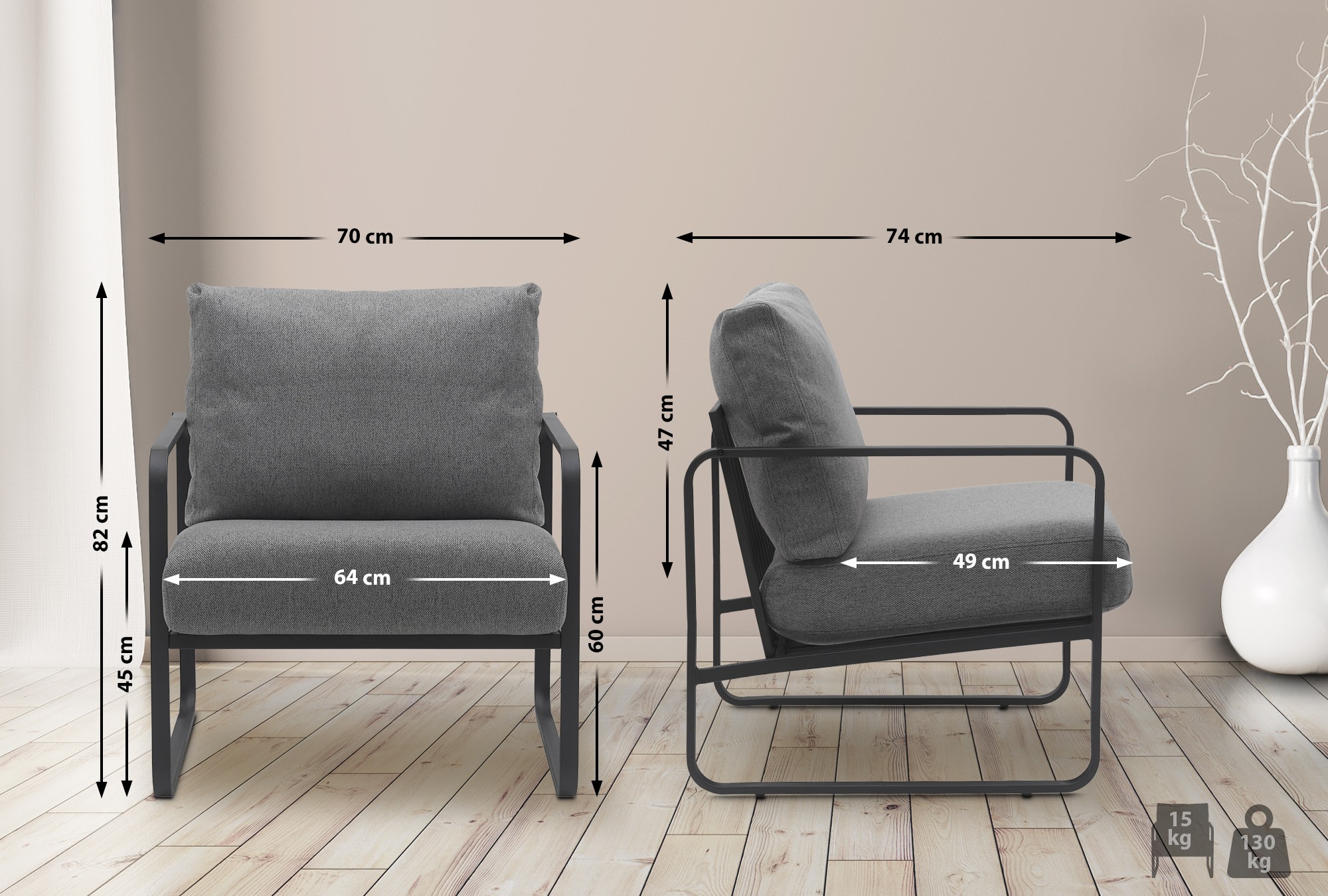 Sillón Manea en polipiel o tela