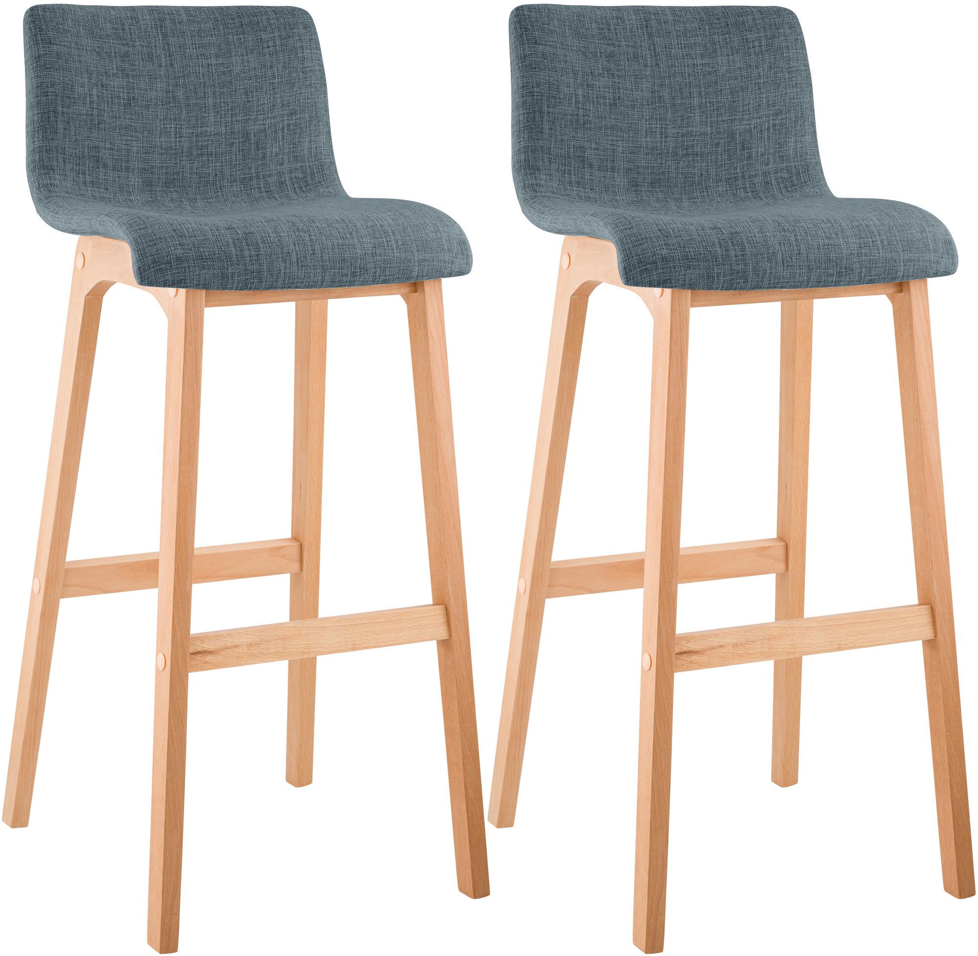 Juego de 2 taburetes de bar Hover, asiento de tela, patas de madera de haya natural