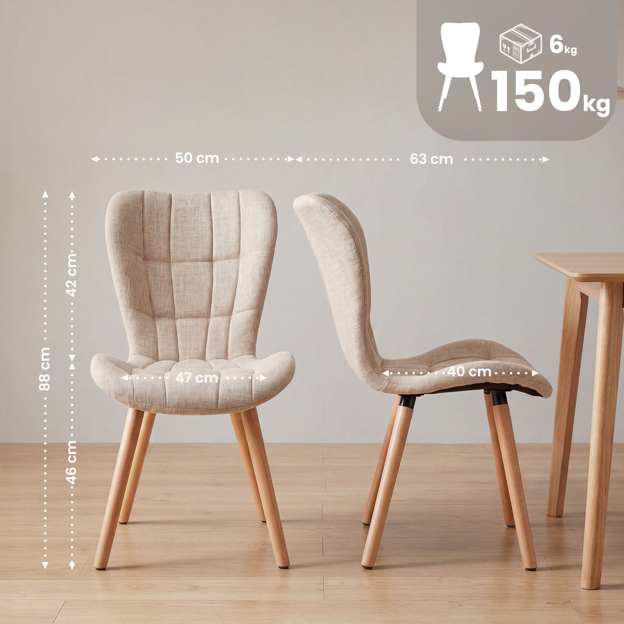 Juego de 4 Sillas de Comedor Elda Tapizadas en Tela