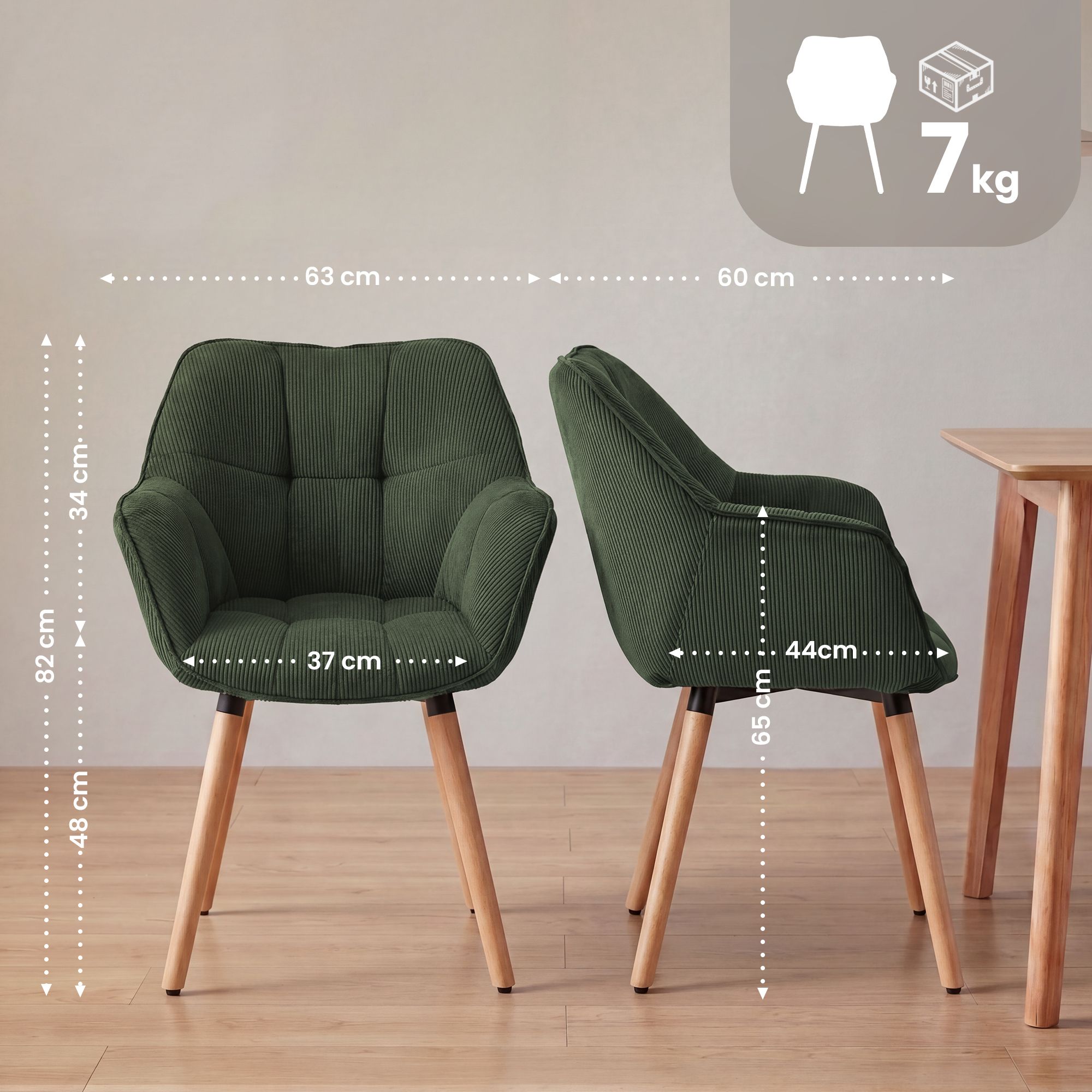 Silla de comedor Milford de pana: comodidad elegante y diseño moderno para tu hogar