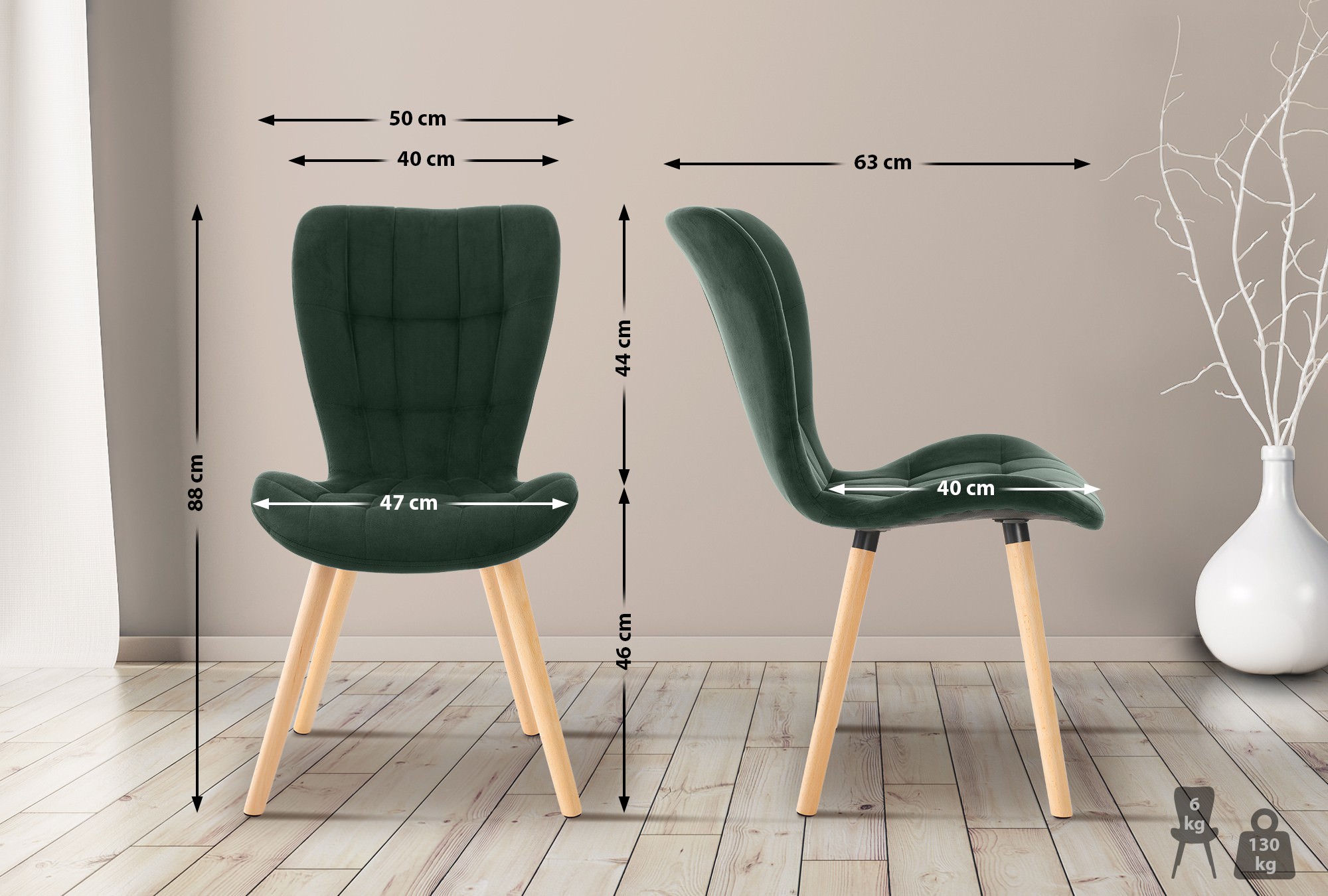 Set de 2 sillas de comedor Elda