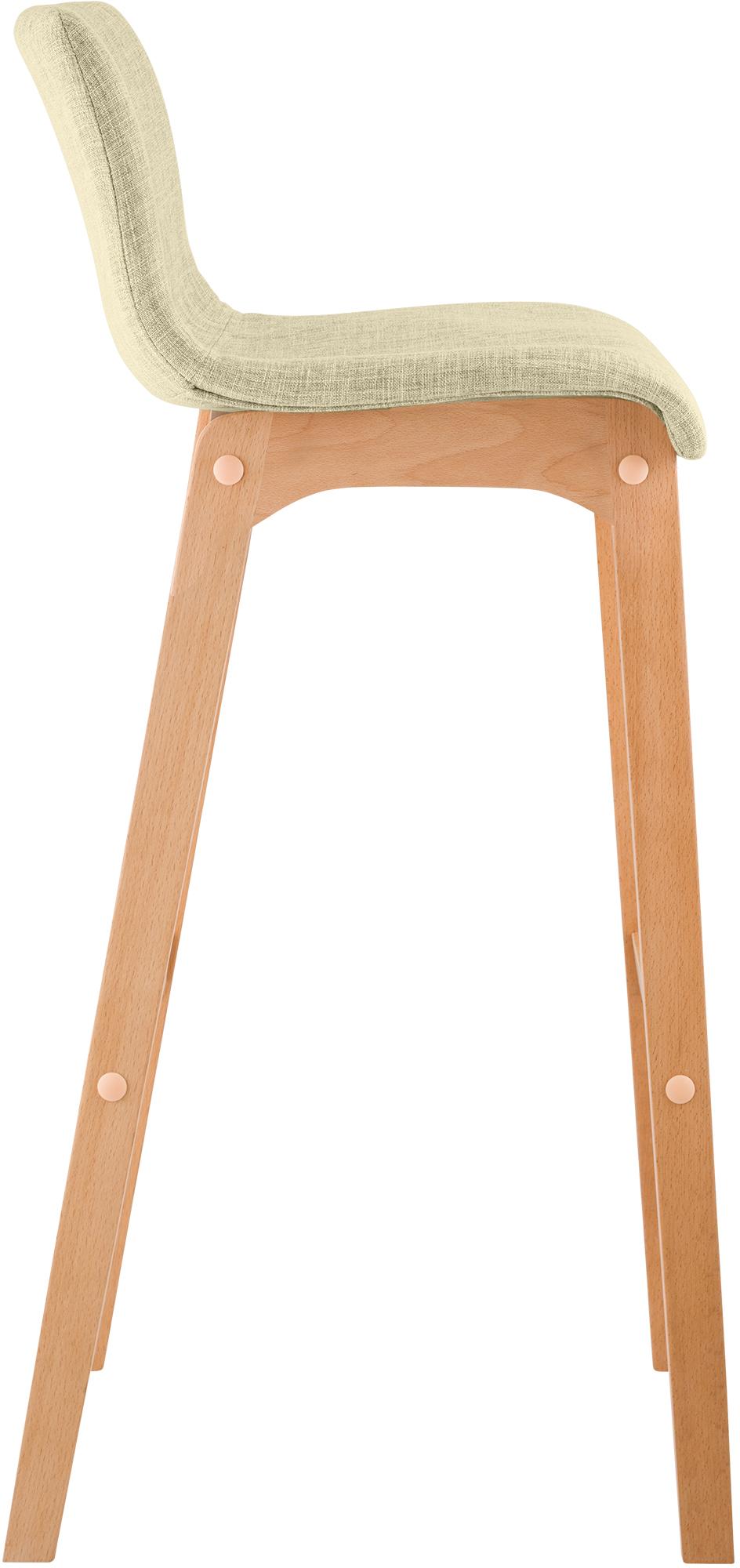 Juego de 2 taburetes de bar Hover, asiento de tela, patas de madera de haya natural